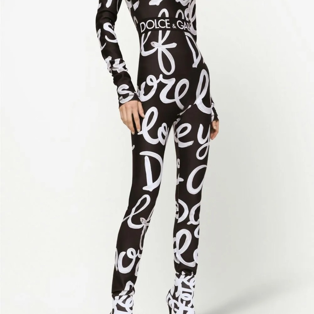 NWT Dolce & Gabbana Script Print Jumpsuit in Black and White